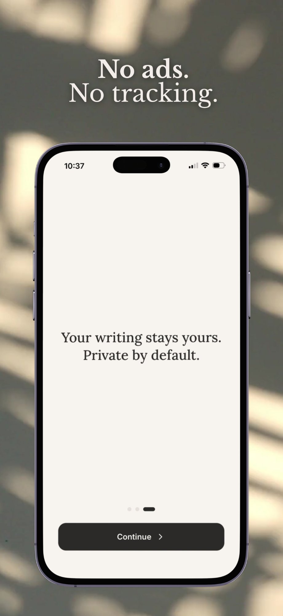 Typerite app privacy screen - your writing stays yours, private by default